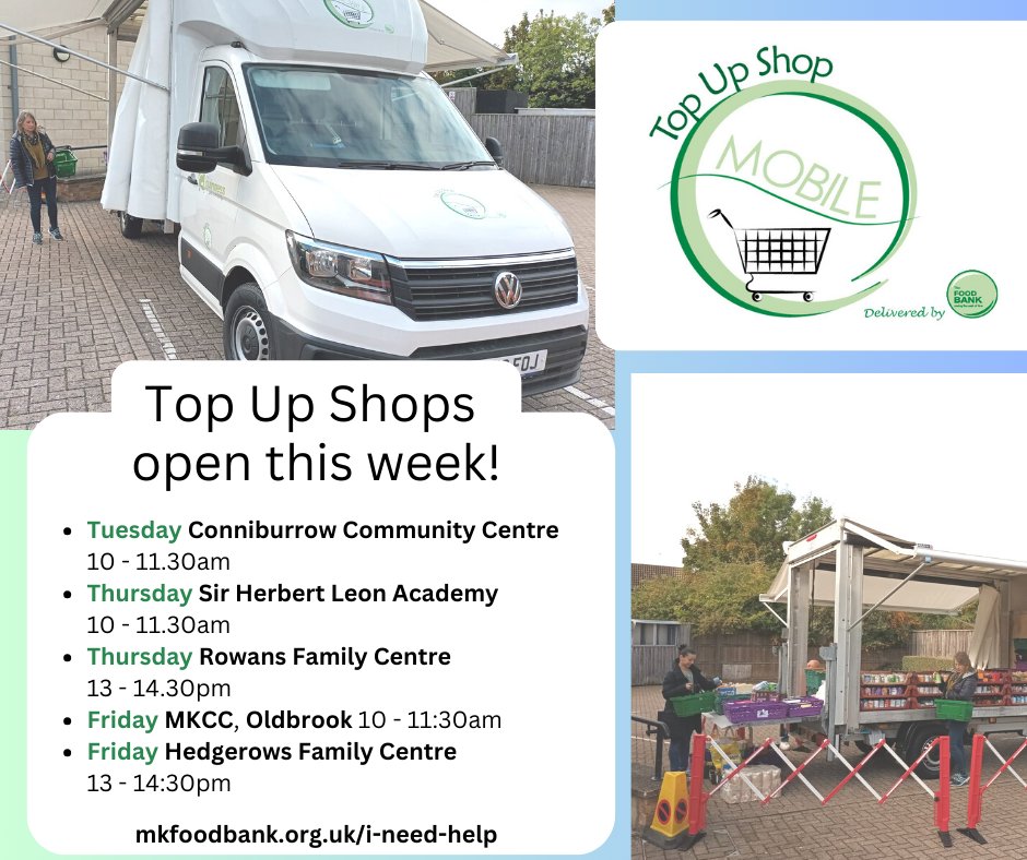 Today we have our Mobile Top Up Shop at Sir Herbert Leon Academy, Bletchley! We have extras on board including Recipe Kits, plus extra veg, see you there at 10 - 11:30am! Then we will be at The Rowans Family Centre at 13:00 - 14:30pm Click here for more: buff.ly/3dfn0uH