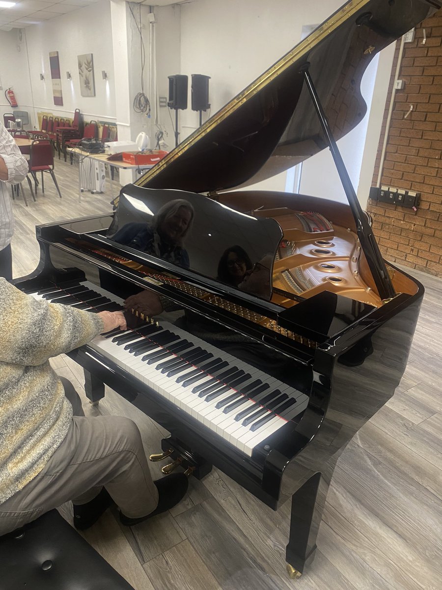 OnTheWayWigan's tweet photo. Our grand piano has made it’s grand entrance! 
Everything is slowly coming together 😉

But in the meantime, you can relax as Alan Gregory makes sure to show off his skills on such our elegant instrument 🎹🎶 https://t.co/8P54DNYYi0