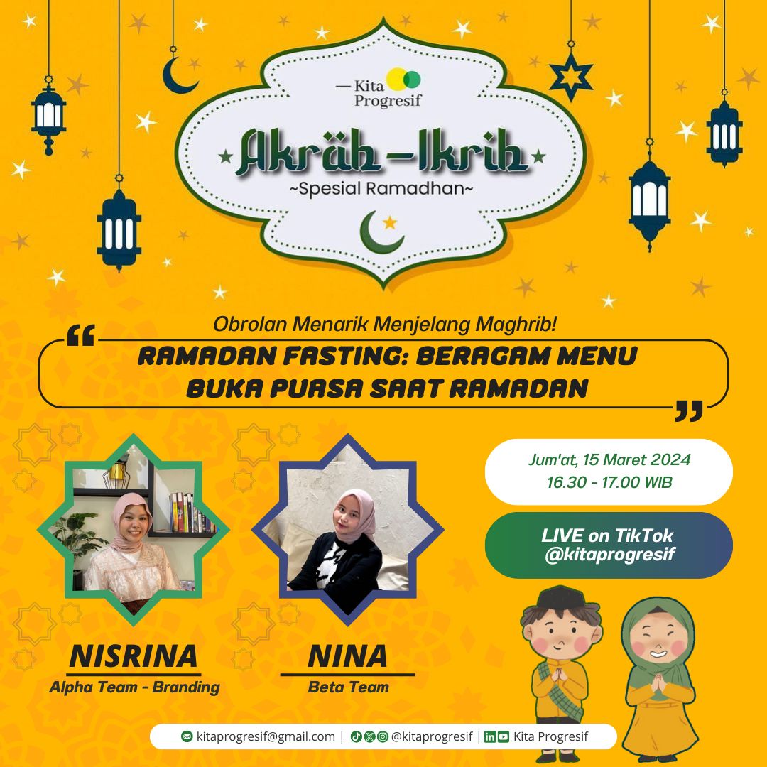 kitapogresif's tweet photo. Haiii #TemanProgresif😍👋🏻

Akrab-Ikrib Spesial Ramadhan kembali lagi loh! 

Yukkk isi waktu luang kamu sembari menunggu waktu berbuka dengan obrolan-obrolan yang seru, see you!🙌🏻

#BerkaryaBermanfaat
#ProgresifProfesional https://t.co/KbpK67AaOd