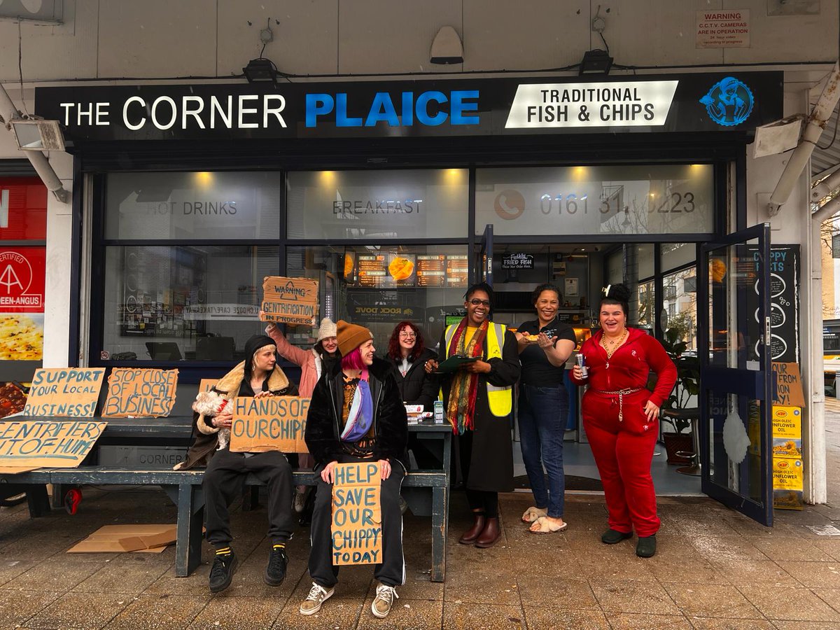 🚨 URGENT CALLOUT Hulme tenant who runs the Corner Plaice fish and chips shop at Hulme Market has been handed immediate eviction notice. Absolutely awful behaviour by the landlords. Get down to support now if you can.