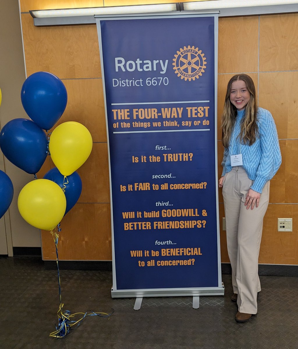 Emma Puckett won the SW Ohio Rotary Four-Way Test Speech Contest on Sunday <a href="/wrightstate/">Wright State University (Dayton, OH)</a> with her 4-6 min memorized speech applying service leadership to the 4 tenants of the Rotary Four-Way Test. Emma rec’d $400 &amp; will deliver her speech at the District Conf in April! #THSFamily
