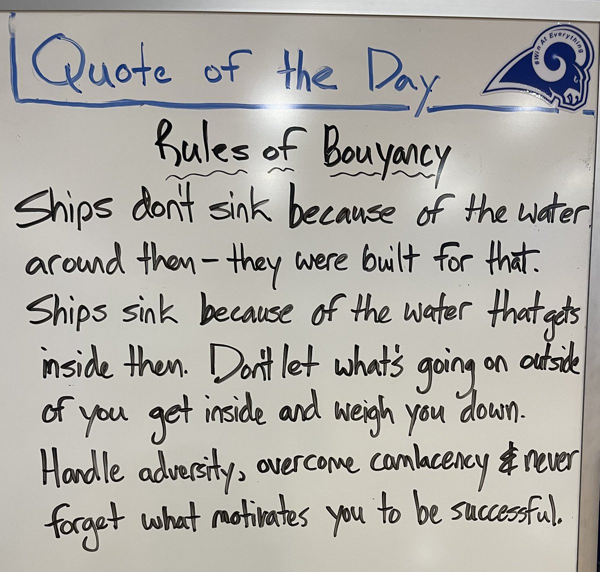 CoachRayO3313's tweet photo. We’re all fighting to stay afloat. 1 sure fire way to eventually sink is to let everything outside make its way inside your body &amp; mind.

Jim Harbaugh used to call it “going into the submarine mode”. Drown out the noise, lock in &amp; focus on the task at hand. GBED. No water gets in https://t.co/Aa1bXEgzPq