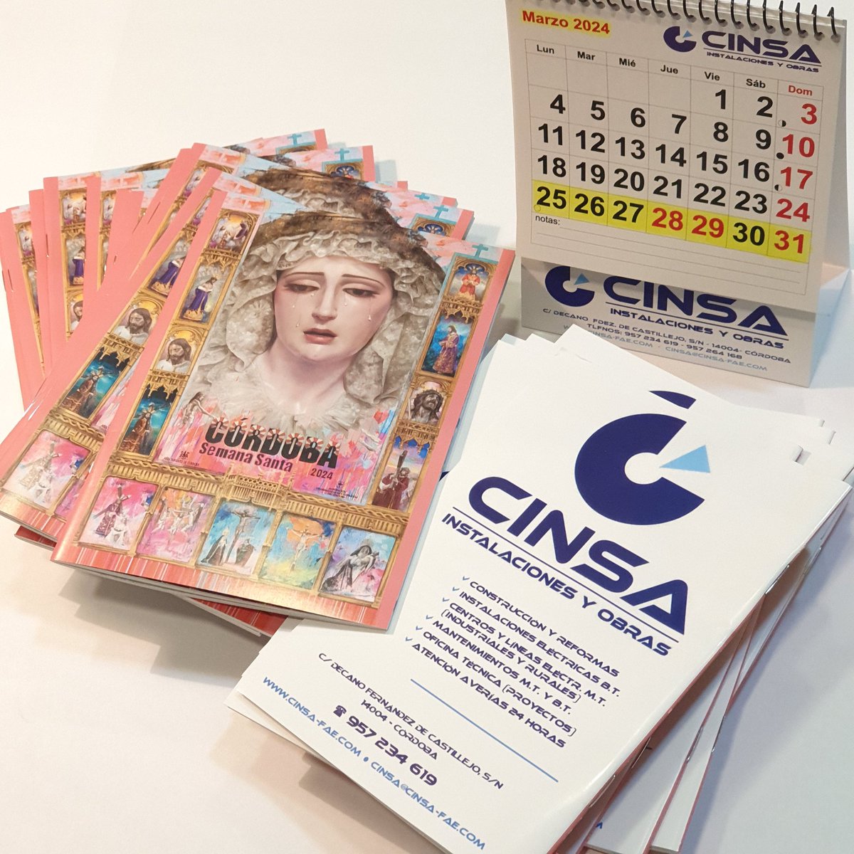 cinsafae's tweet photo. Ya huele a incienso por las calles, y en breve se hace realidad nuestra Semana Santa de Córdoba 2024. En CINSA Instalaciones y Obras ya contamos con los "libritos" de horarios e itinerarios de las Hdades. y Cofradías, para quien quiera hacerse con alguno.
¡¡Buena Semana Santa!! https://t.co/z5Umqh0Wxf
