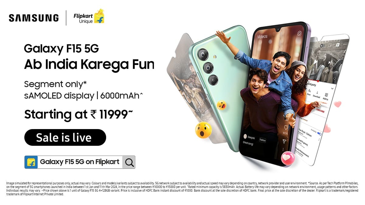karmagal91's tweet photo. #SamsungGalaxyF15 5G ki segment-only 6000mAh battery ke saath fun hoga unlimited. Capture every moment without worrying about battery life. Starting at ₹11999! Check it out on @Flipkart: https://t.co/F1RdkXcCOj @SamsungIndia https://t.co/0UmUsFMy4L