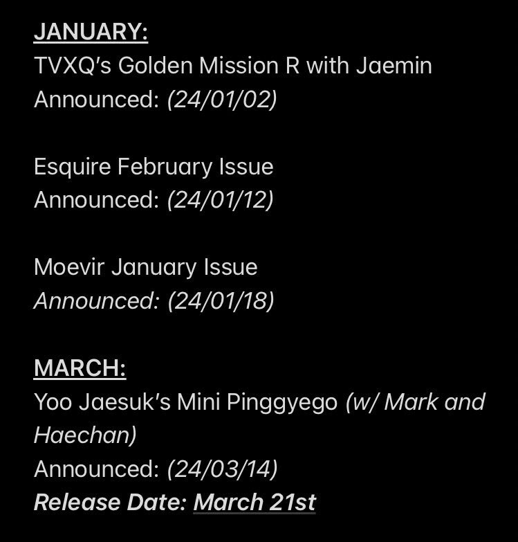 woalsdoll's tweet photo. here are jaemin’s solo gigs, his most awaited exhibit sched and variety guestings this year that’s announced almost every month. i hope this energy continue throughout the year and upcoming because he DESERVES everything for being so passionate on what he loves doing 🫶 https://t.co/QnuO18jJdL