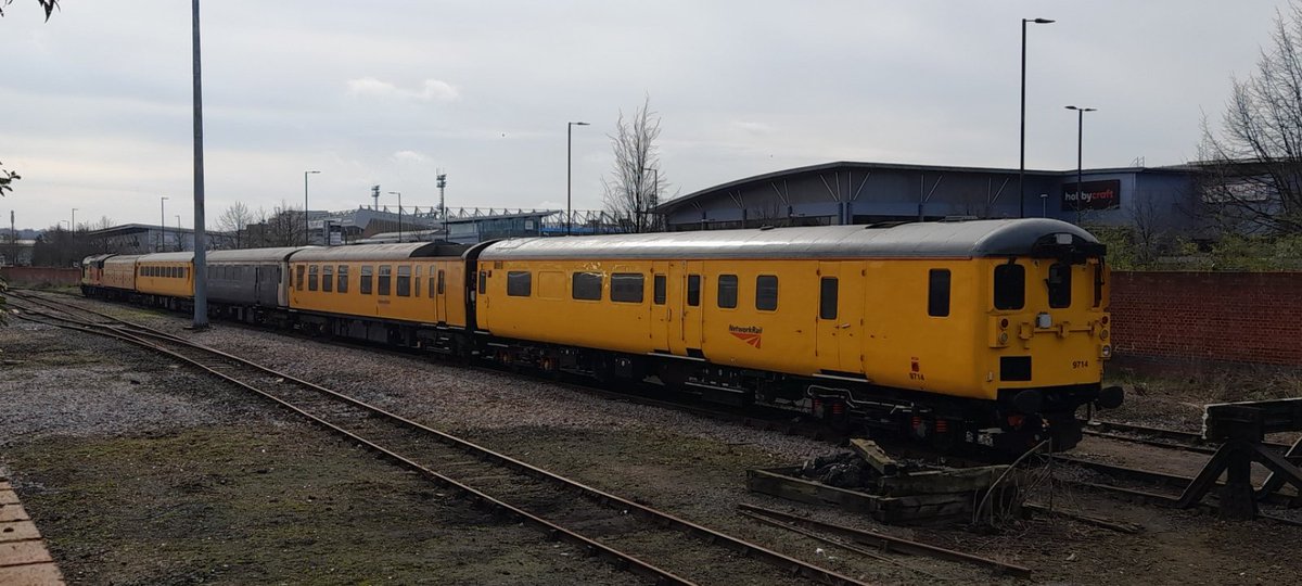 3Q71 10.54PM LONDON KINGS CROSS TO NORWICH GOODS YARD @ColasRailUK 37057'Barbara Arbon' leads @networkrail test train with DBSO 9714 on the rear they departed london kings cross at 10.54PM on 13/3/24 here is the test train set at norwich goods yard at 8.33AM on 14/3/24