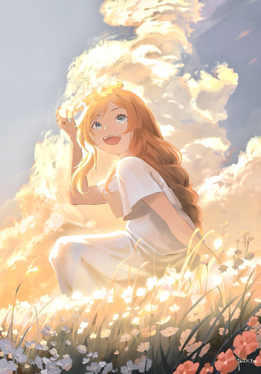 1girl solo long hair looking at viewer smile open mouth blue eyes  illustration images