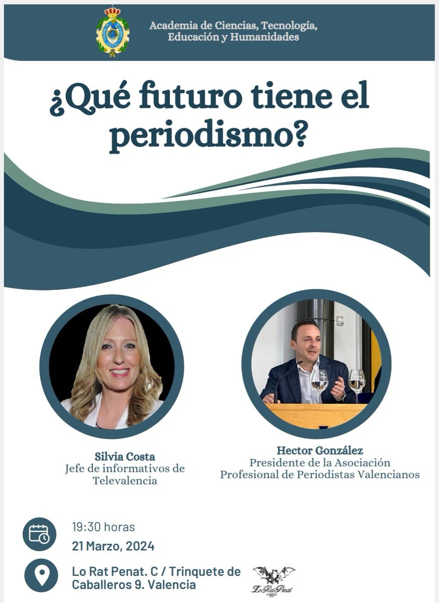 _APPV_'s tweet photo. Charla organizada por la Academia Internacional de Tecnología, Educación, Ciencias y Humanidades.
Jueves 21, a las 19,30 H, salón de actos de Lo Rat Penat.
#appv_periodistas #periodistasvalencianos #periodistas #periodismo #cosofundacion #cosomoda #APPV #comunicación #periodista https://t.co/HwF9Wh6si7