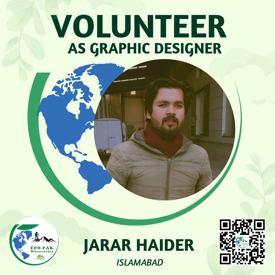 ecopakdiscover's tweet photo. Jarar Haider
Volunteer as Graphic Designer
Islamabad
We are Promoting Halal &amp; Ecotourism in Pakistan and Providing our Services Accordingly.
#ecotourism
#ecotourismpakistan
#sustainabletourism
#responsibletravelling
#ecopakdiscoveries
#halaltourism #epd
#hijabscarf #epdboycott https://t.co/wjEUBtYxTi
