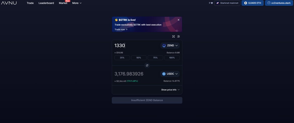 CC2Ventures's tweet photo. Remember Starknet?

@zkLend just had their TGE and the airdrop is now live

→ https://t.co/aTzctyGtVV

[Claiming doesn't work atm] 

Caveat:
You can only claim 25%, the rest is vested over 3 months

I qualified for a total of 1330 Tokens

Pleasantly surprised, as I barely had any funds on there. 

Yes, I used more than 1 wallet. Don't hate the player, hate the game. As long as teams don't implement linear airdrops, we simply have to play along

I went DEEP into @EkuboProtocol - 'The Uniswap of Starknet'; looking forward to their airdrop in Q2 or Q3 this year