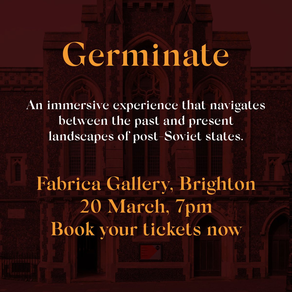 Brighton! We'll be back next week with a new programme of short films by artists across West Asia. Come and join us for an immersive experience that navigates between the past and present landscapes of post-Soviet states. Book your tickets now: fabrica.org.uk/events/germina…