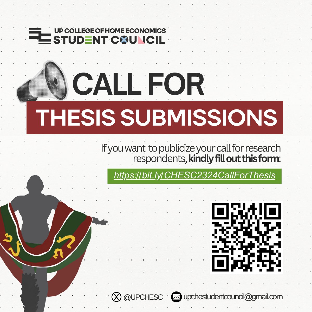 upd_chesc's tweet photo. ‼️ CALL FOR THESIS

The UPD CHESC will be collating all thesis that are still looking for participants for their study.

Submit your call for thesis thru the link below:
https://t.co/SAut36em35 https://t.co/C3iX6ioJFD