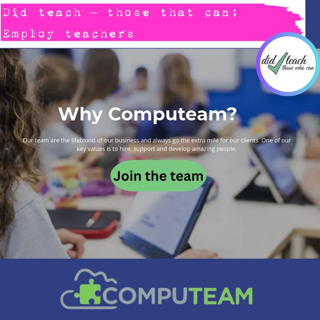 Teachers, looking for a new role in September? Computeam is hiring an Education & Technology Trainer. 'Our team are the lifeblood of our business. Our key value is to hire, support &develop amazing people.' didteach.com/jobszip/educat… #edujobs #education #teacher #teachers #trainer