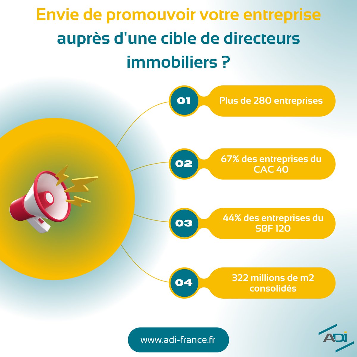 adi_france's tweet photo. 🎯Envie de #promouvoir vos services auprès d’une cible de directeurs immobiliers ?

➡️Affichage de votre marque auprès des grands utilisateurs publics et privés
➡️Bannière visible une année
➡️Possibilité de changer votre visuel en cours d’année 

👉https://t.co/xEz8TqlOSs https://t.co/9sBqWMvRil