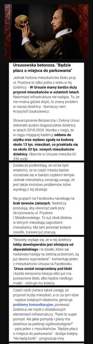 Budować czy nie budować, oto jest pytanie 🤔.
Mi już zbudowali, więc to nie jest betonoza ale następne to już będzie 😁
Nie będę miał zieleni, miejsc parkingowych, będą korki, jak można jeszcze dalej budować, my już mamy fajnie a inni niech wypierdalają.
Miasto to pojęcie trudne.