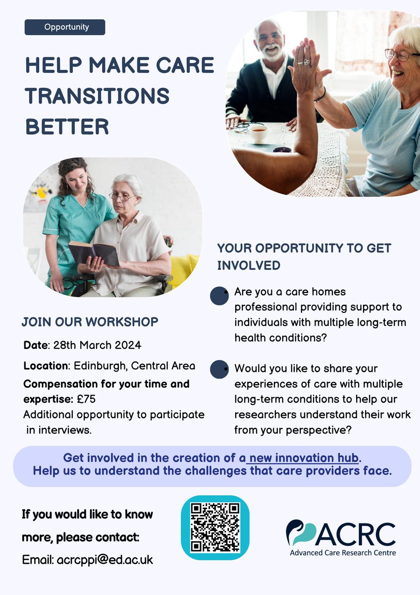 Do you work in a care home? We're still looking for a few more care professionals to share their experiences at a workshop aiming to improve care transitions #MLTCs? Find out more below: