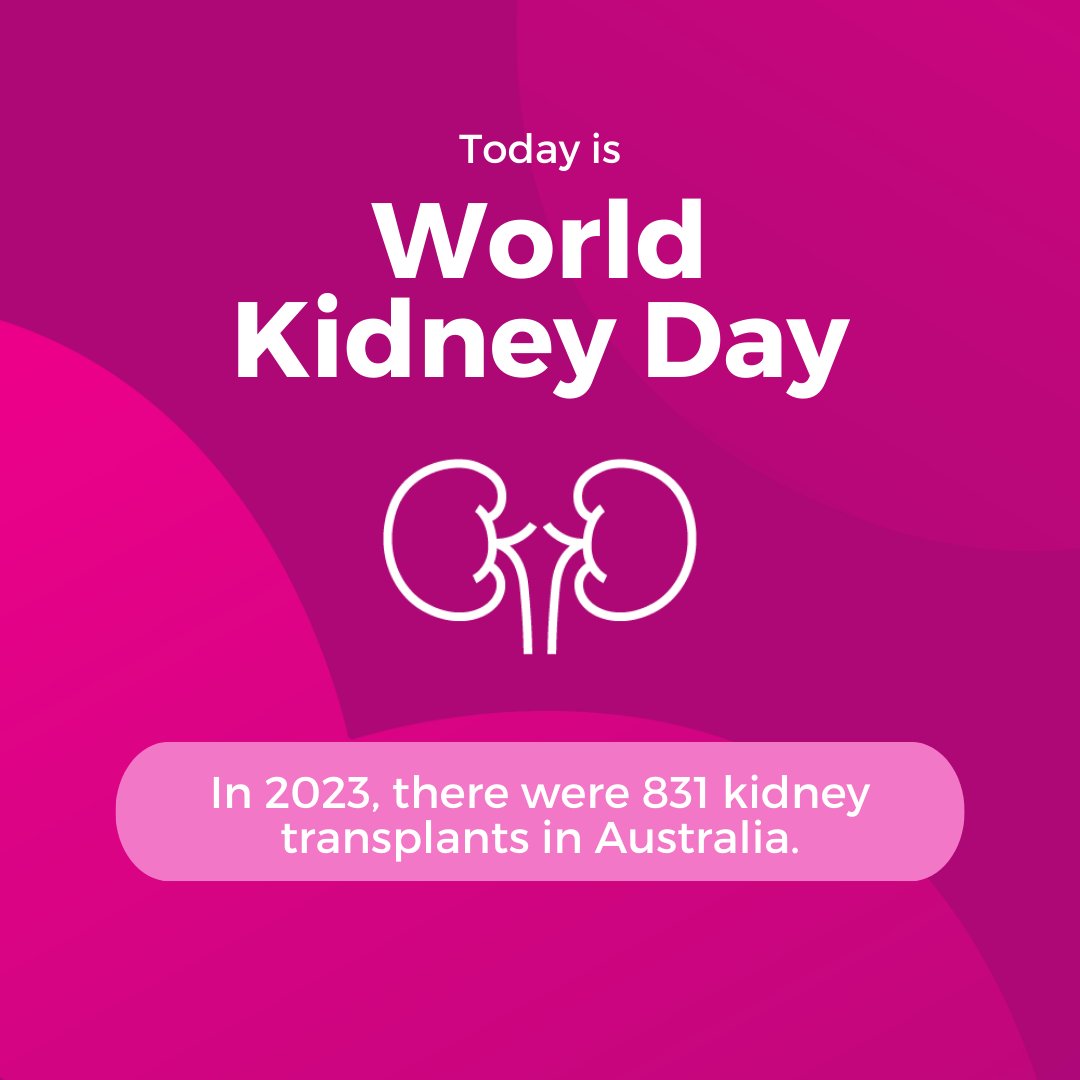 It's @WorldKidneyDay. We thank all Australian kidney donors and their families for transforming lives. If you’re not a registered donor, jump online now donatelife.gov.au/register-donor… #DonateLife #organdonation #WorldKidneyDay #KidneyHealthforAll #ShowYourKidneys