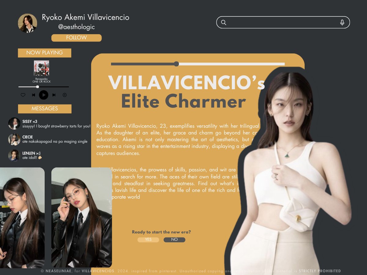 ⠀⠀
️  
     As they continue to initiate  new  chapters in
     their lives, demonstrating their prowess  and
     dignity    in     the      field      of    Music  &amp;  Arts. 

️    I, Ryoko Akemi Villavicencio, the Elite Charmer of @LaFamilleVLV.
 
⠀⠀