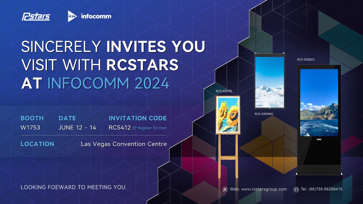 We're delighted to announce that RCSTARS is exhibiting at Infocomm 2024! ✨
June 12-14, Las Vegas Convention Center.
Come & meet our team at booth W1753.

#infocomm2024 #infocomm #invitation #digitalsignagesolutions
rcstarsgroup.com