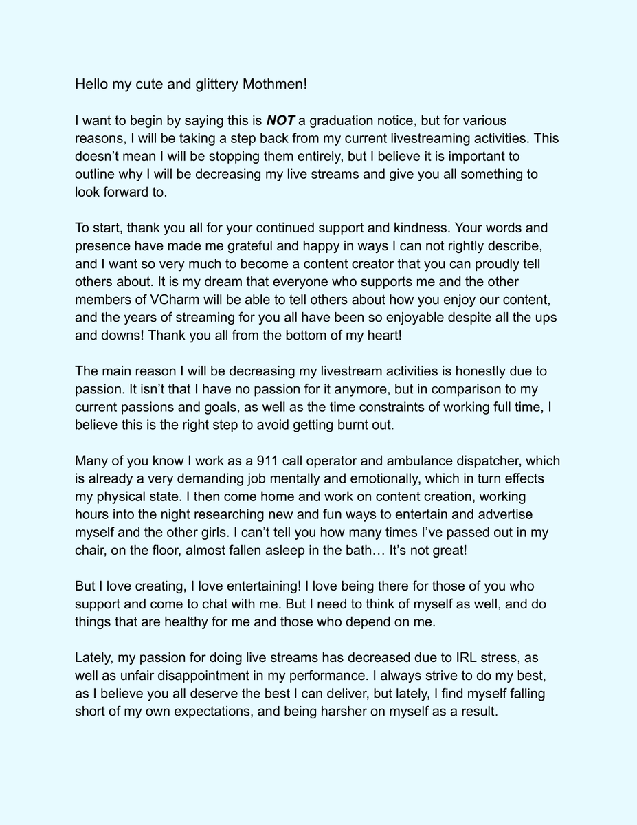 TeenyNyx's tweet photo. Regarding continued activities for live streaming, please have a look! Don't be scared by the white page with black text it's NOT me graduating!

#VtuberUprisings #Vtuber #VtuberSupport https://t.co/LiDD4bjeeb