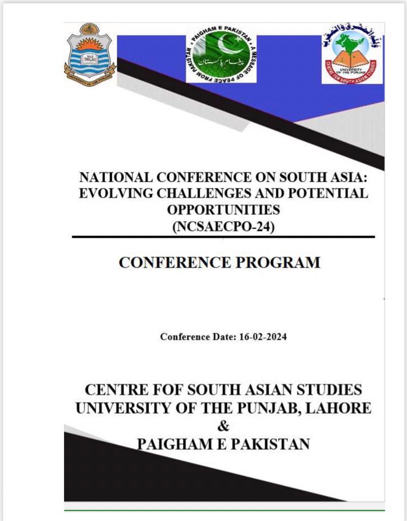 BTTN Rep | RO @MHBarech presented his paper “Indo-French Strategic Partnership in the #IndianOcean: Implications for Pakistan” at the National Conference on #SouthAsia: Evolving Challenges and Potential Opportunities (NCSAECPO-24) by Center for South Asian Studies @PU_OfficialPK