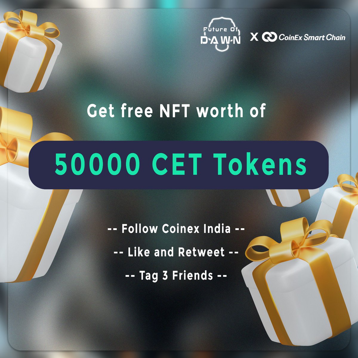 futureofdawns's tweet photo. 🌅 Introducing the 'Future of Dawn' NFT giveaway on Coinex Wallet! 🚀

Participate now for a chance to win 50,000 CET tokens! 

Embrace the future of digital art and secure your spot in this exciting event. Don't miss out! #NFT #Giveaway #Crypto #CoinexWallet https://t.co/uu4mODxKQ1