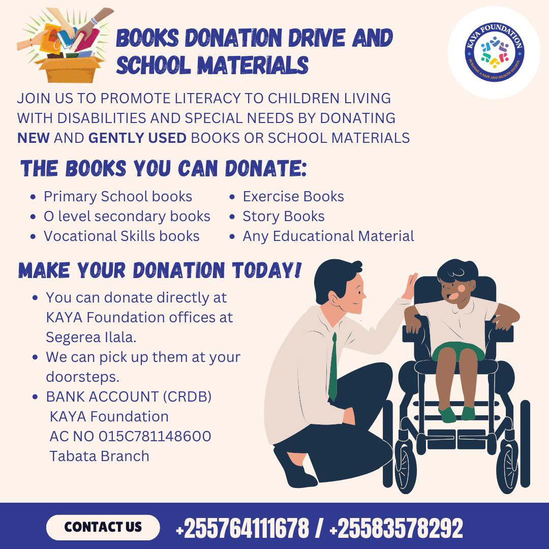 kaya_foundation's tweet photo. Our core goal at Kaya is to take  every disable child to school for inclusive education by enabling them with resources which can help them get quality education, assist us to fund raise for books which will help to facilitate disable child education @HakiElimu @wizara_elimuTz https://t.co/ZbOuXRXz6C