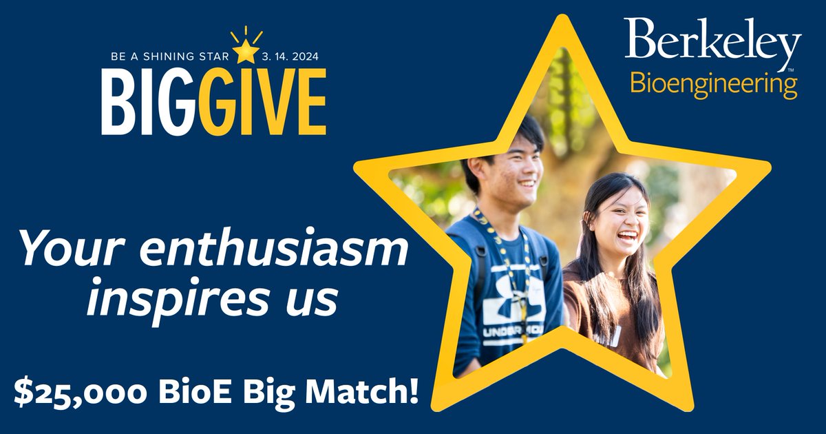 Your donations fund the welcome, graduation and fun celebrations that keep our community going strong. Help us meet our $25k match by making a donation of any size today! bit.ly/BioEBG24 #CalBigGive, #FundFutureEngineers @Cal_Engineer