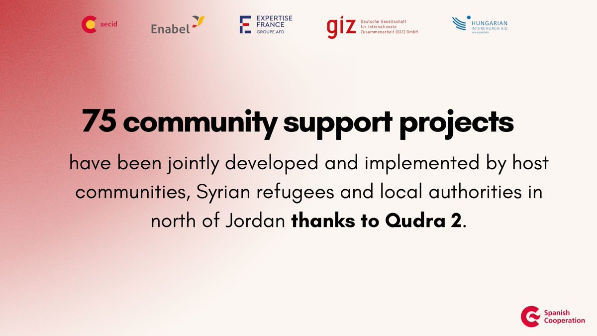 #ThankstoQudra2, @AECID_es has supported municipalities & local community groups in Mafraq Governorate 🇯🇴 to implement 75 community support projects in #socialcohesion🤝, #wastemanagement🗑️ & #livelihoods🧑‍🏭 #SomosCooperacion #SDG16 #Madad