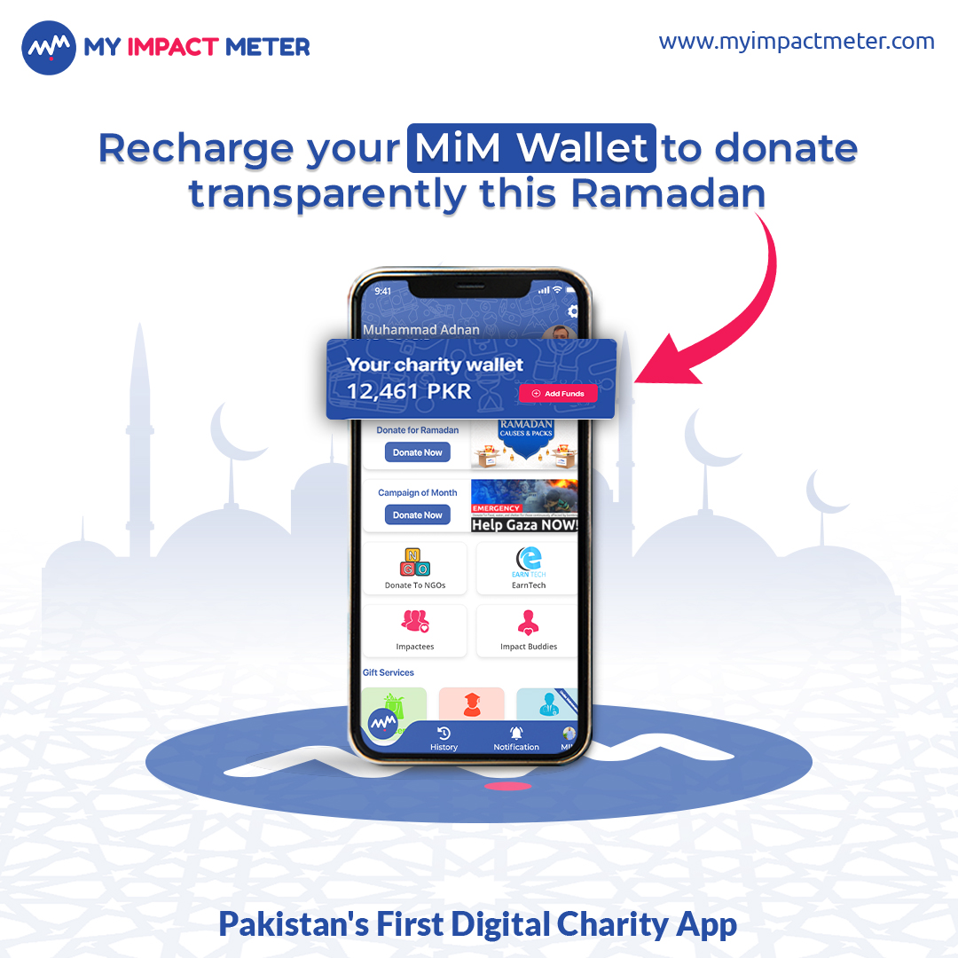 myimpactmeter's tweet photo. This Ramadan, empower your giving with the convenience of modern technology. My Impact Meter, Pakistan's first digital charity app, provides you with the facility to effortlessly top up your charity wallet and make a difference whenever you want. https://t.co/1bAe29Ncu7