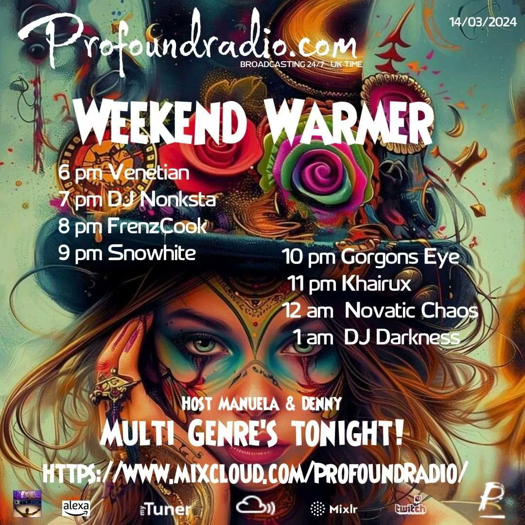 It's time again for another Thursday Weekend Warmer with an awesome DJ lineup 🔥🙏🏾😈🔥
#profoundradio #djlineup #ukradioshow #musiclovers #technolovers #techno #hardtechno #techhouse #house #drumandbass #trance #progressivetrance #hardcoretechno #loveformusic #gorgonseye