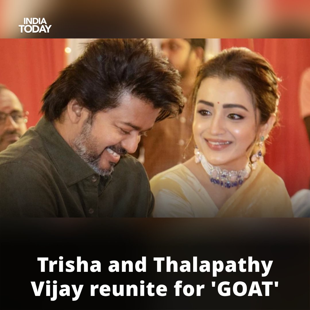 IndiaToday's tweet photo. Thalapathy Vijay and Trisha are one of the iconic pairs in the Tamil film industry. The two will now reunite for director Venkat Prabhu's 'GOAT' or 'The Greatest of all Time' after their successful film, 'Leo'. According to a DT Next report, Trisha will play a cameo role in the film. She has already shot for her portions, which also includes a song with the ensemble cast. The shooting of 'GOAT' is nearing completion.

Tap to read more: https://t.co/T50pWXwbUy

#ThalapathyVijay #Trisha #ITCard