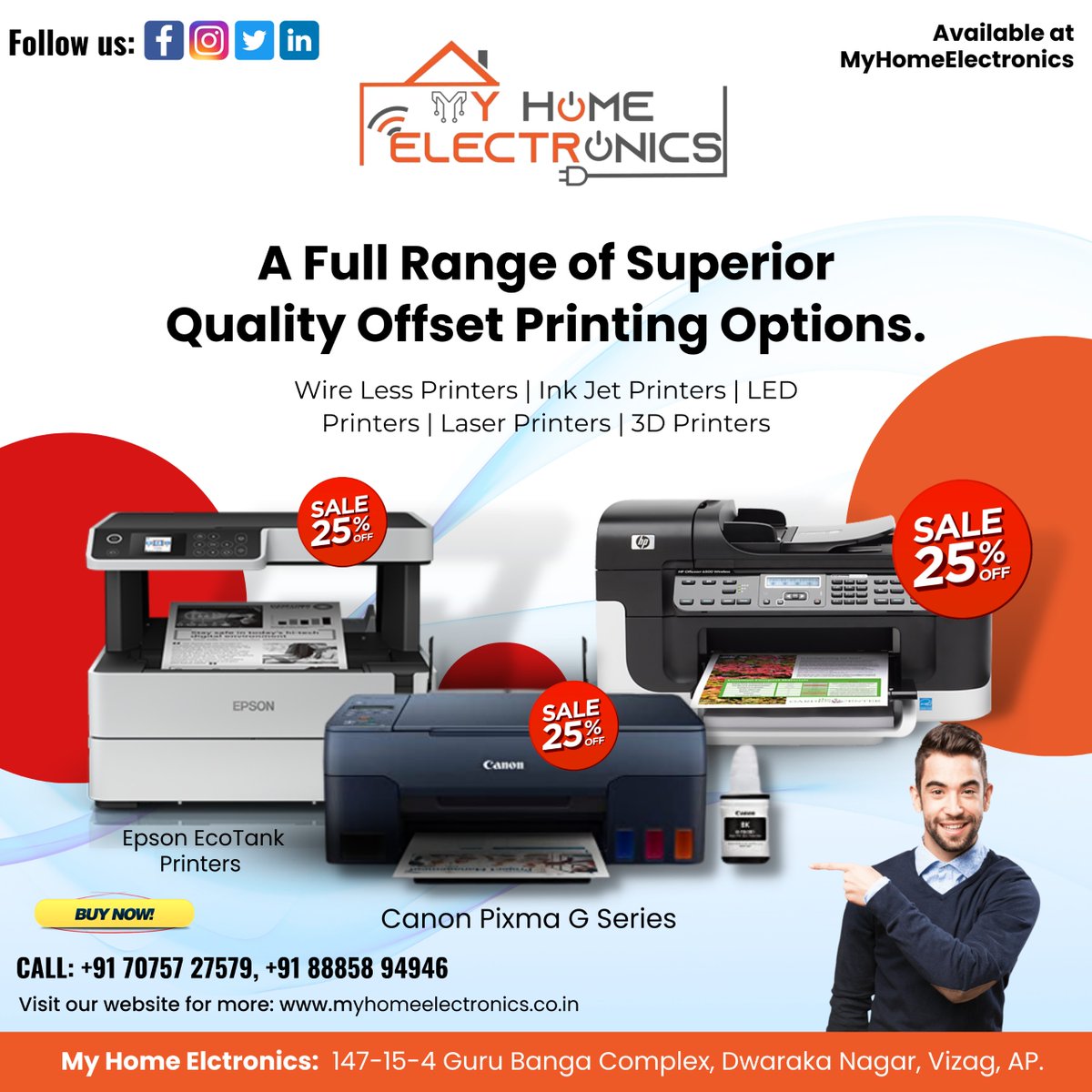 'Upgrade your printing game with MyHomeElectronics! 🖨️ From wireless to laser, we've got you covered with a full range of superior quality printers. And guess what? They're all on SALE - 25% OFF! 

call us at +91 7075727579, +9188858 94946
 
#MyHomeElectronics #PrinterSale