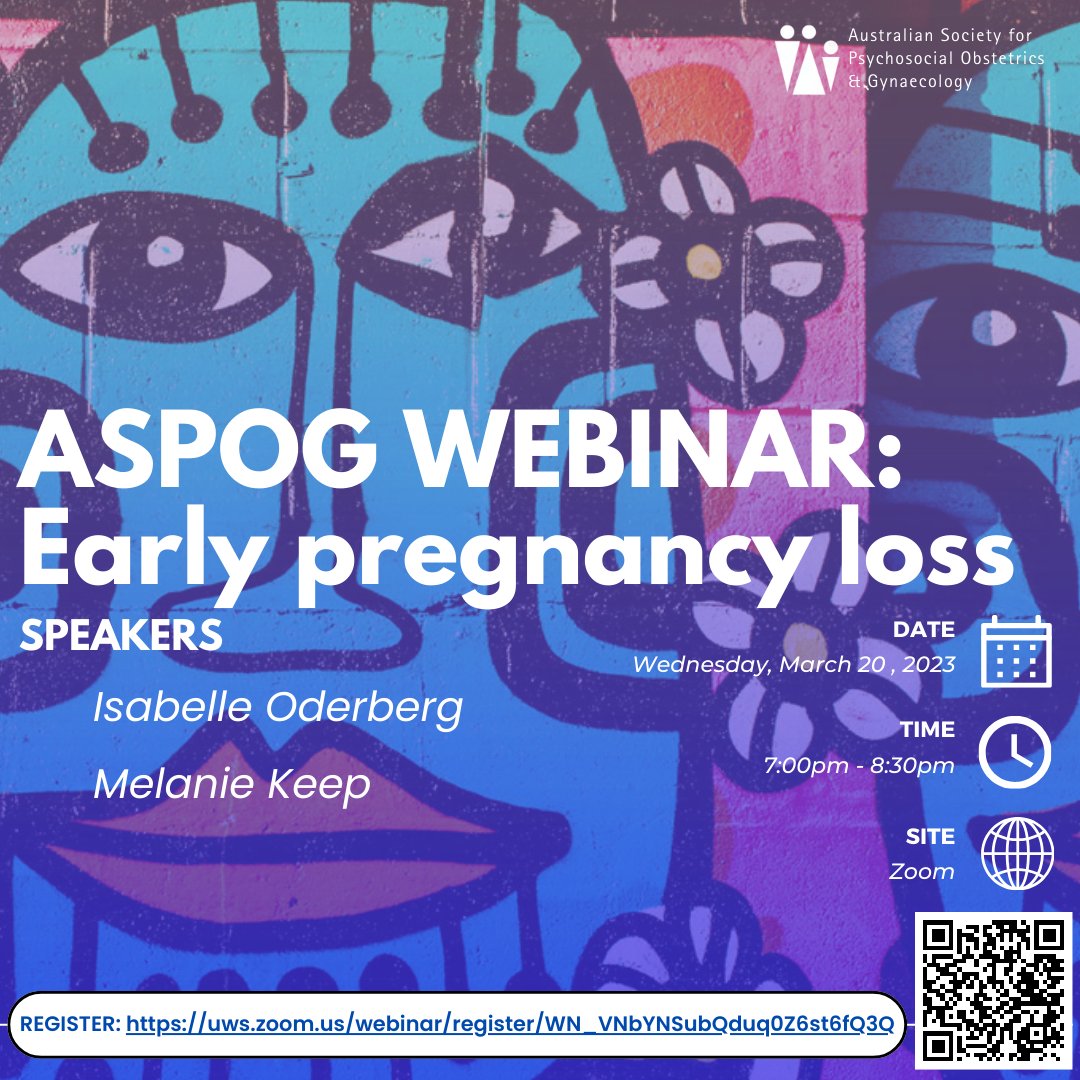 Join us for the latest ASPOG Zoom webinar: 'Early pregnancy loss' on March 20th from 7:00pm - 8:30pm.

Follow the link to register: uws.zoom.us/webinar/regist…

#ASPOG #earlypregnancyloss #webinar