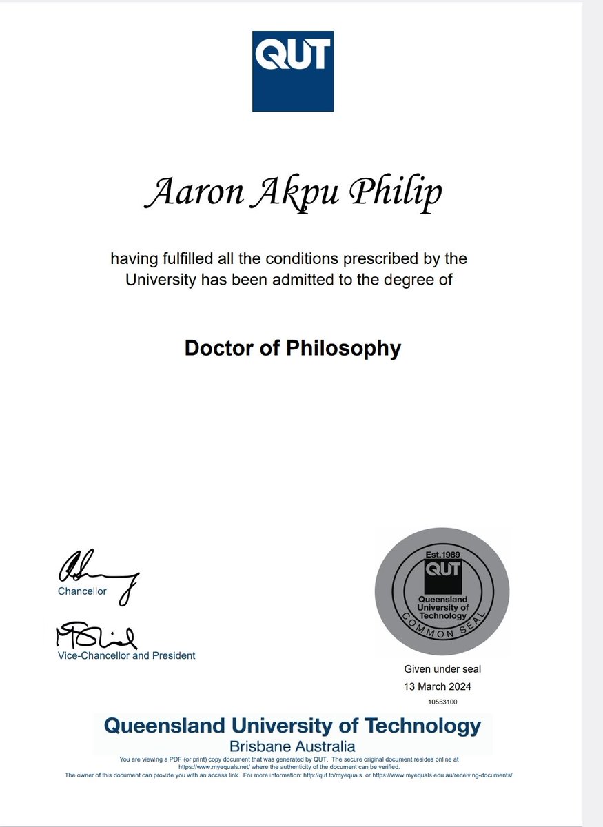 I wrote a 312 page thesis of over 100k words and submitted to @QUT. They summarised my thesis into three words and sent back to me.😀 The three words are now crested in gold: 'Doctor of Philosophy.' Dr AAP worked hard for this. Dr AAP earned this. Feels so good seeing