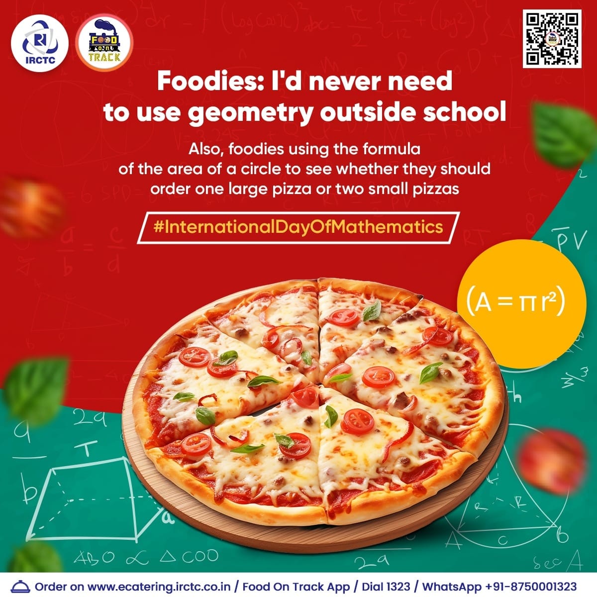 Do you also use maths in matters related to food? If yes, tell us how in the comments.

🔗Click on #LinkInBio  
👉Install #FoodOnTrack app 
📞1323/WhatsApp +91-8750001323 

#trainfood #foodintrain #FoodMemes #InternationalDayofMathematics #orderOnline #TravelFood #DeliciousFood