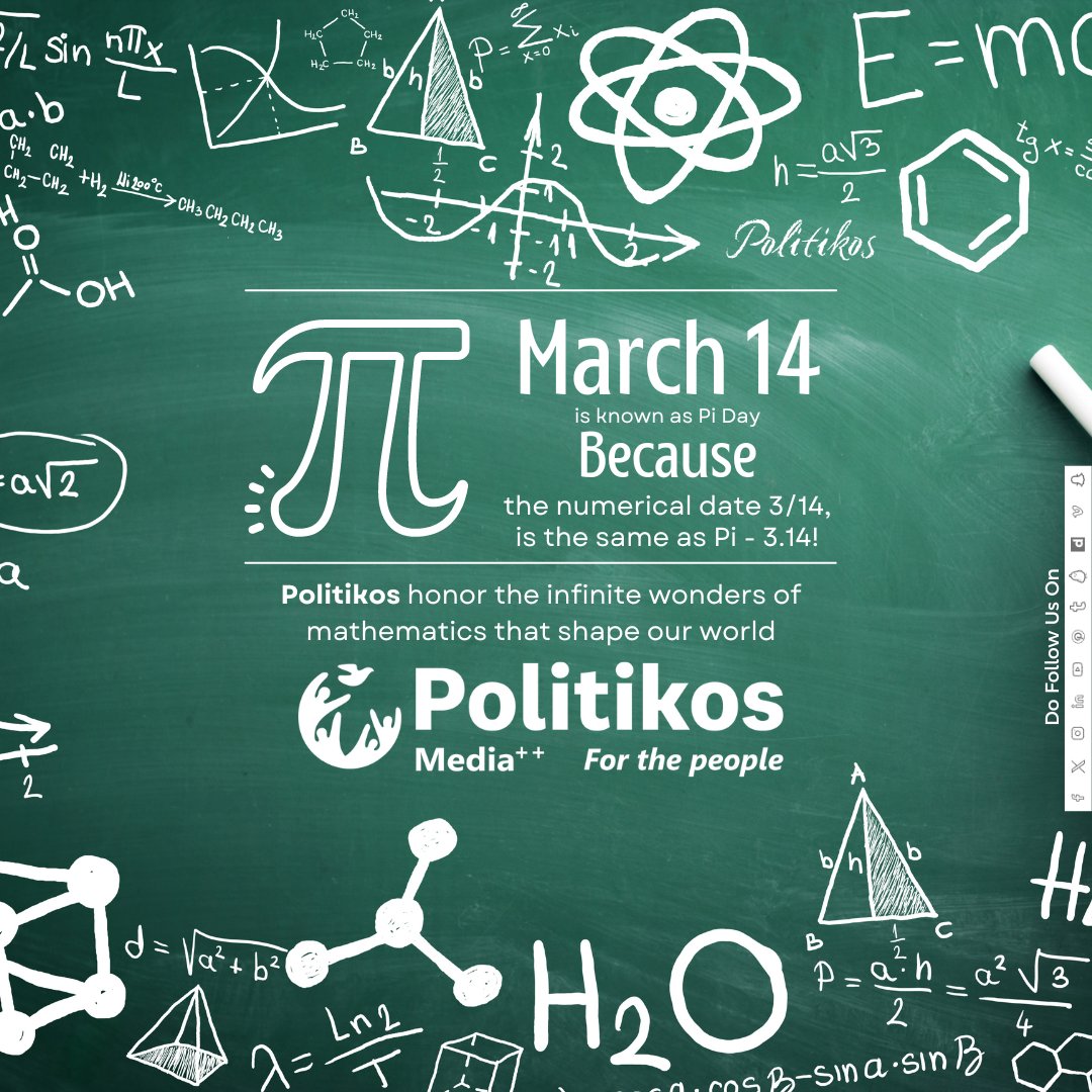 Politikos celebrates the mathematical marvels of International Pi Day, where infinite possibilities meet infinite discoveries. 🥧🌐 
 #Politikos
#PiDay 
#InfiniteWonders
#InternationalPiDay
#Mathematics
#MathIsFun
#MathGeek
#NumberCrunching
#PiDayCelebration
#MathematicalWonders