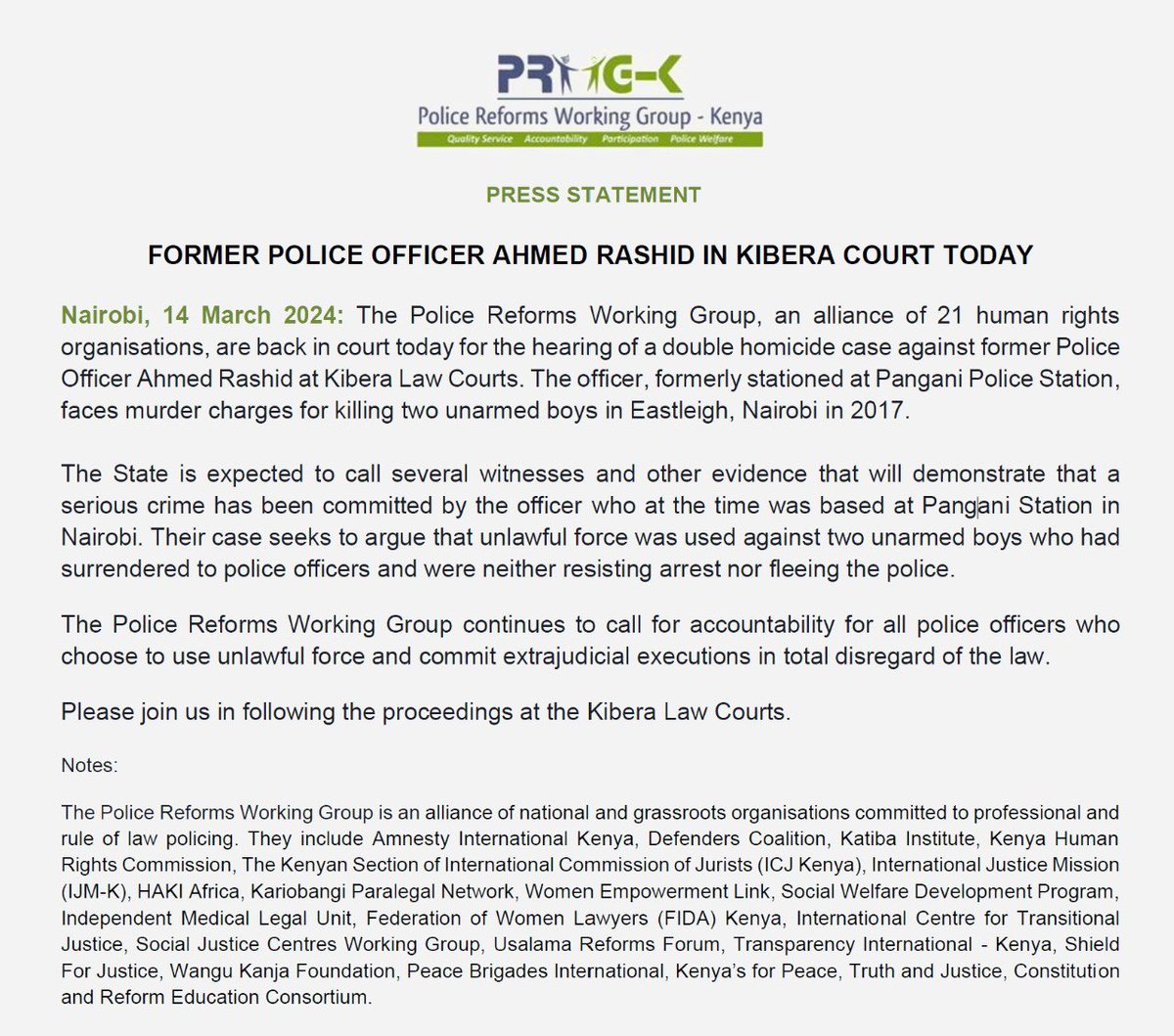 The murder trial of Ahmed Rashid accused of killing two men in Eastleigh starts 10am today at Kibra Law Courts