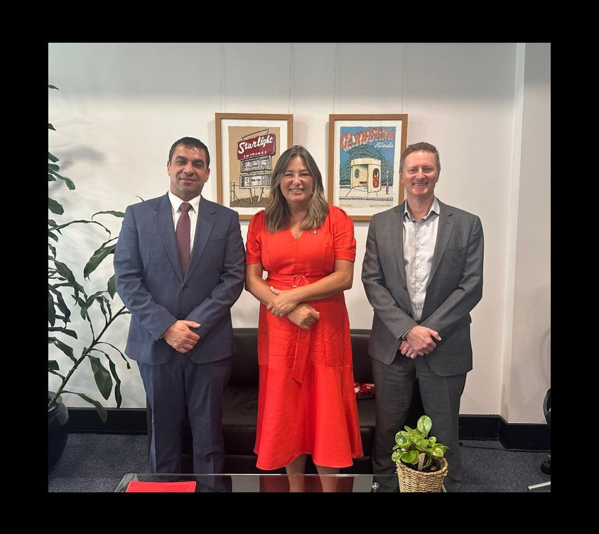 Good to see Ross Pelligra (<a href="/PelligraBuild/">Pelligra</a>) and Stephen Campbell of Cruachan Investments (right) with ACT Sports Minister Yvette Berry in town! Onwards we march towards a new twin-sheet ice sports facility in Canberra!