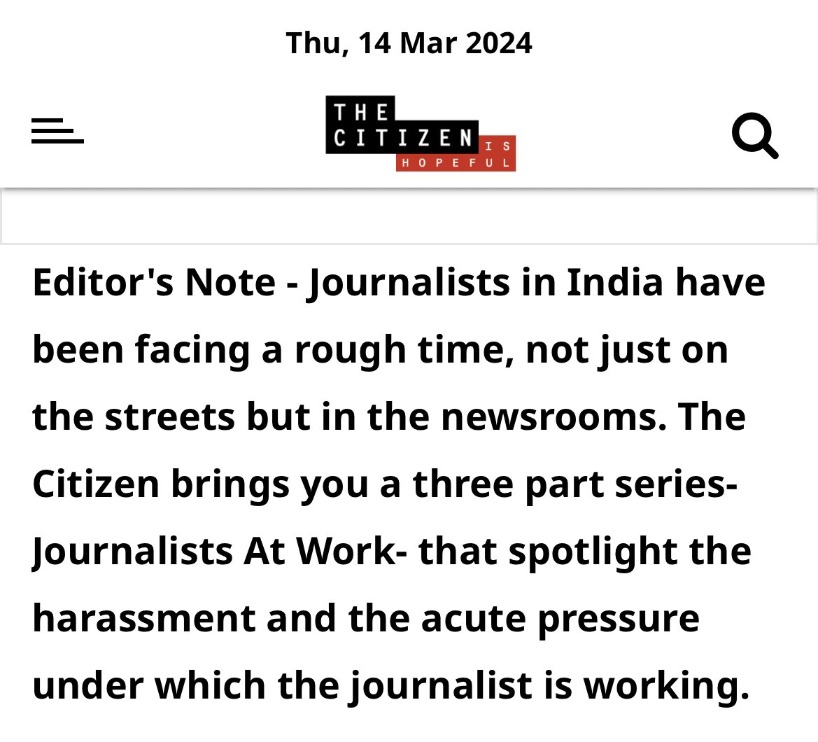 We bring you series on toxic newsrooms and how, especially under the current political scenario, journalists are made to work under intense pressure. Sometimes, to even work on propaganda stories. I speak to Journos who went through this. thecitizen.in/india/journali…