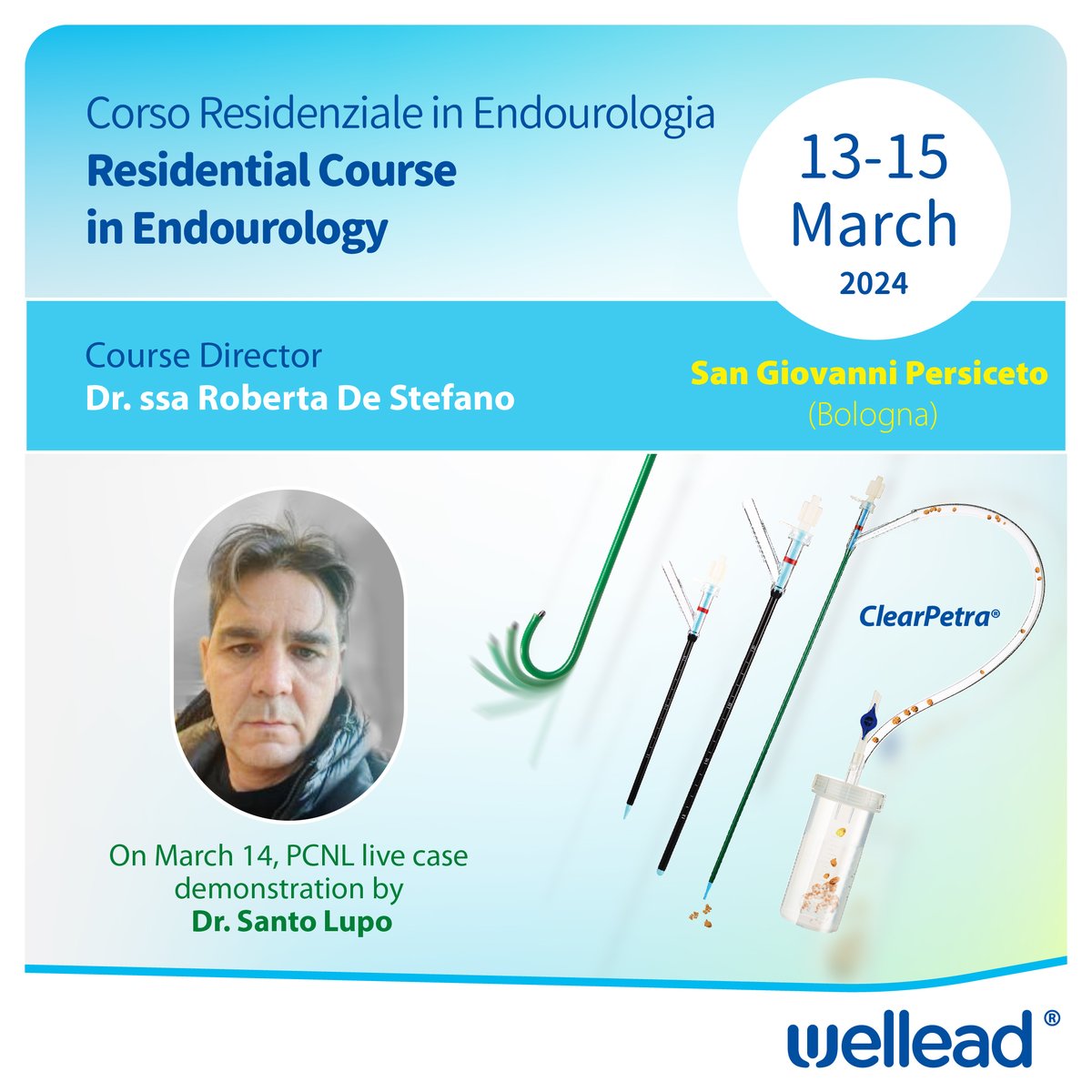 We're thrilled to share that  the cutting-edge #ClearPetra Nephrostomy Sheath by Well Lead will be featured during a PCNL live case demonstration by Dr. Santo Lupo today, at Corso Residenziale in Endourologia in San Giovanni Persiceto (Bologna). clearpetra.com