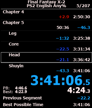 First PB in this category in over 8 years, WR by 0.6 seconds. Might have had the fabled sub 3:40 if not for the Break on Yuna with no remedies left...