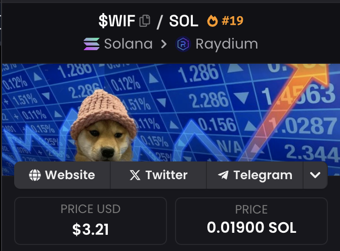 mrfluffingtins's tweet photo. 3 dollars and 20 cents for one $WIF https://t.co/gJp5gxuSza
