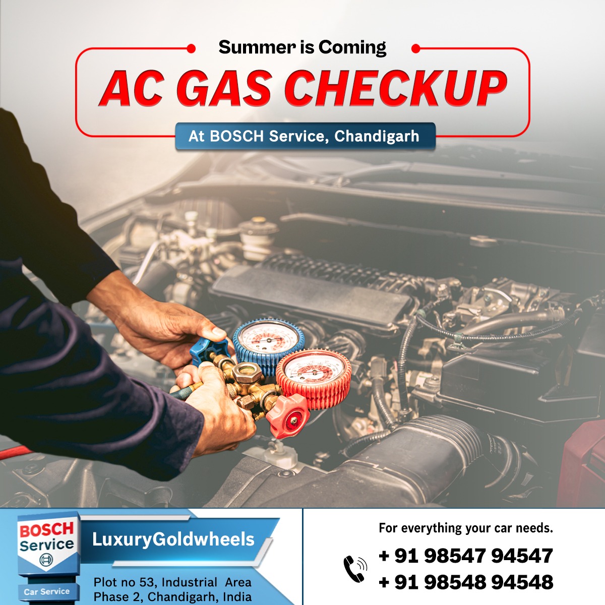 luxurygoldwheel's tweet image. Summer's is coming ~ Keep Cool and Drive Comfortably: AC Gas Checkup Service for Refreshing Rides!
For more info Call: +91-98547 94547, +91-98548 94548

#CarACService #dontlooseyourcool #WorryFreeDriving #LuxuryGoldWheels #BoschCarServices #carmaintenance #Carcare #carservices