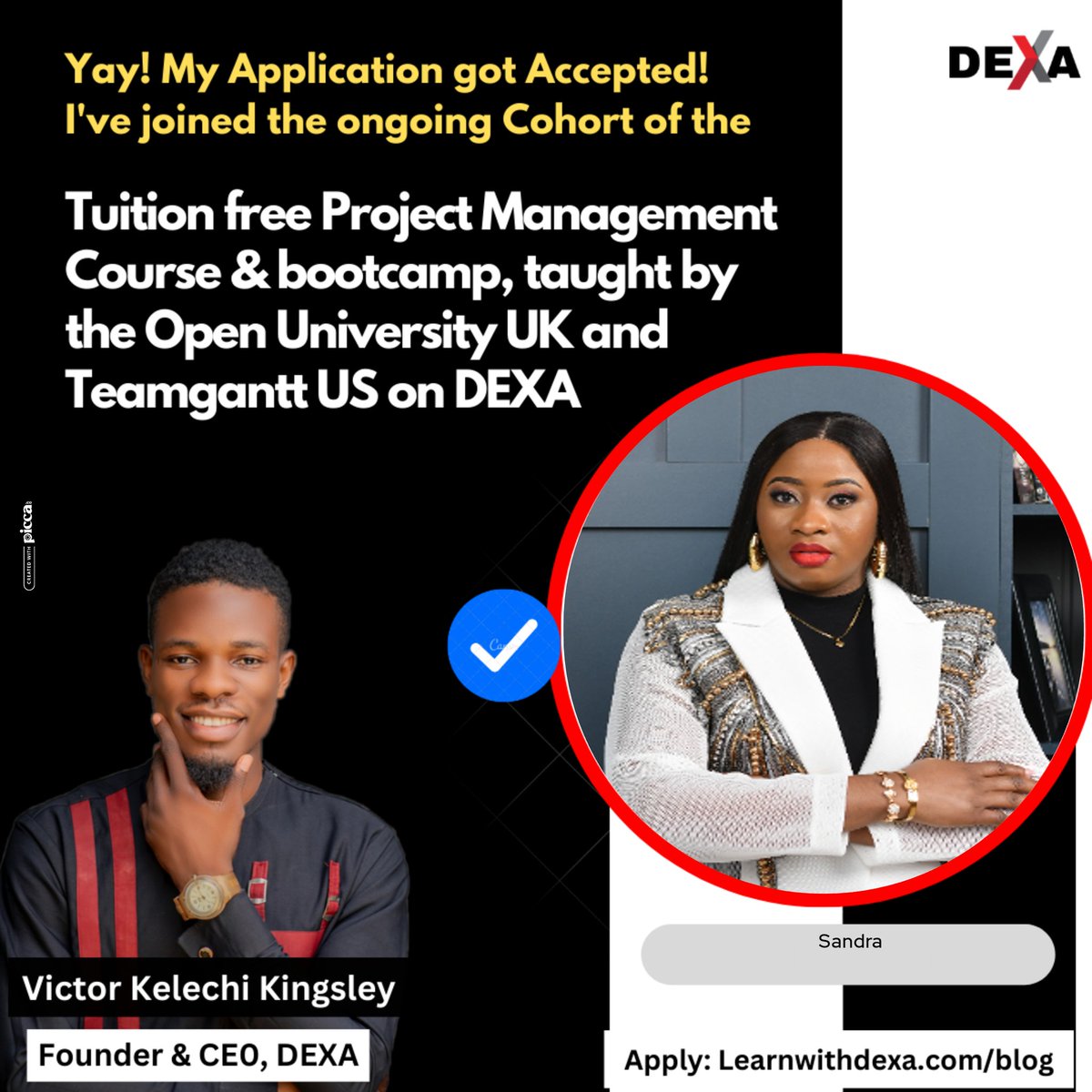QueenB092020's tweet photo. Excited to announce my enrollment in the tuition free Project Management course taught by The Open University UK &amp; TeamGantt. I applied through:

￼DEXA

#LearnwithDEXA @Learnwithdexa https://t.co/QLkx2zCj67