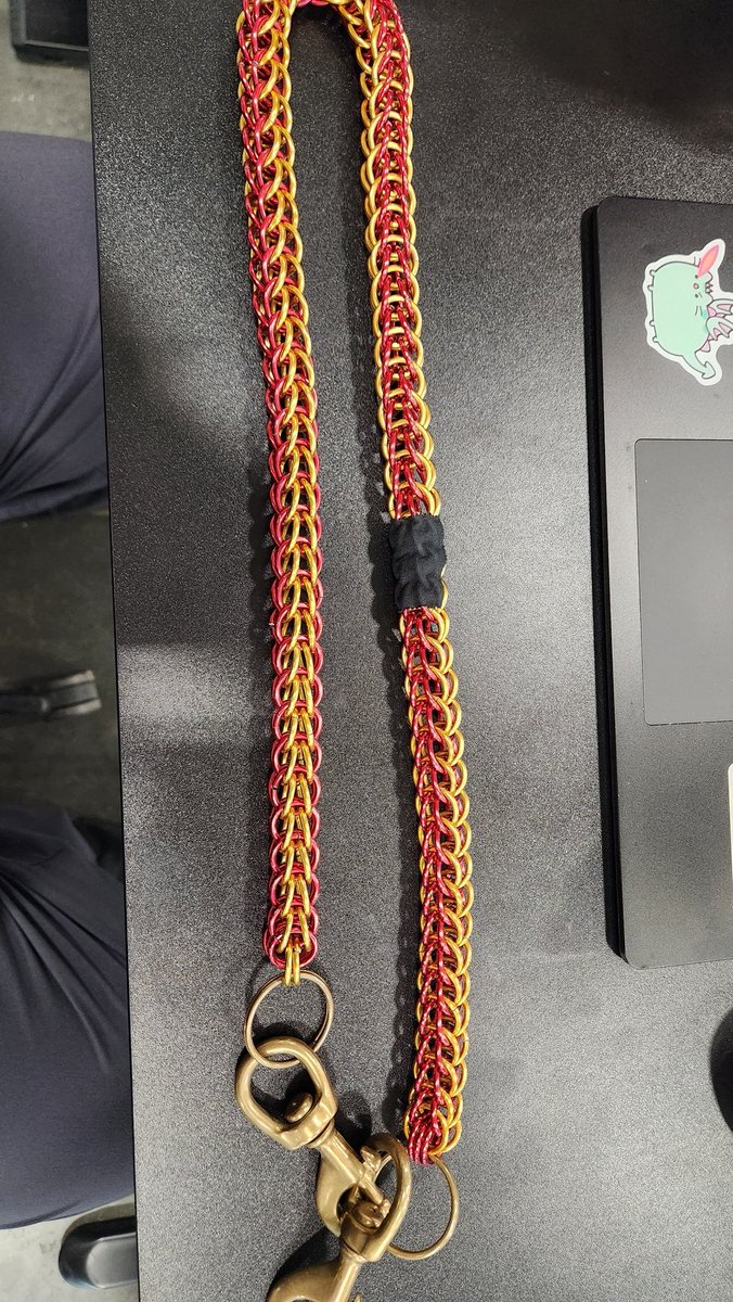 ManzurisMaille's tweet photo. Had a coworker find out about my chainmaille and asked me to modify a previously made chain they got somewhere else..... My lord, I'm gonna have to fix almost every single ring on this chain.

Looks to be 16 SWG 3/8" TRL Rings based on the wonky cuts. https://t.co/8U5ukcC9Mi
