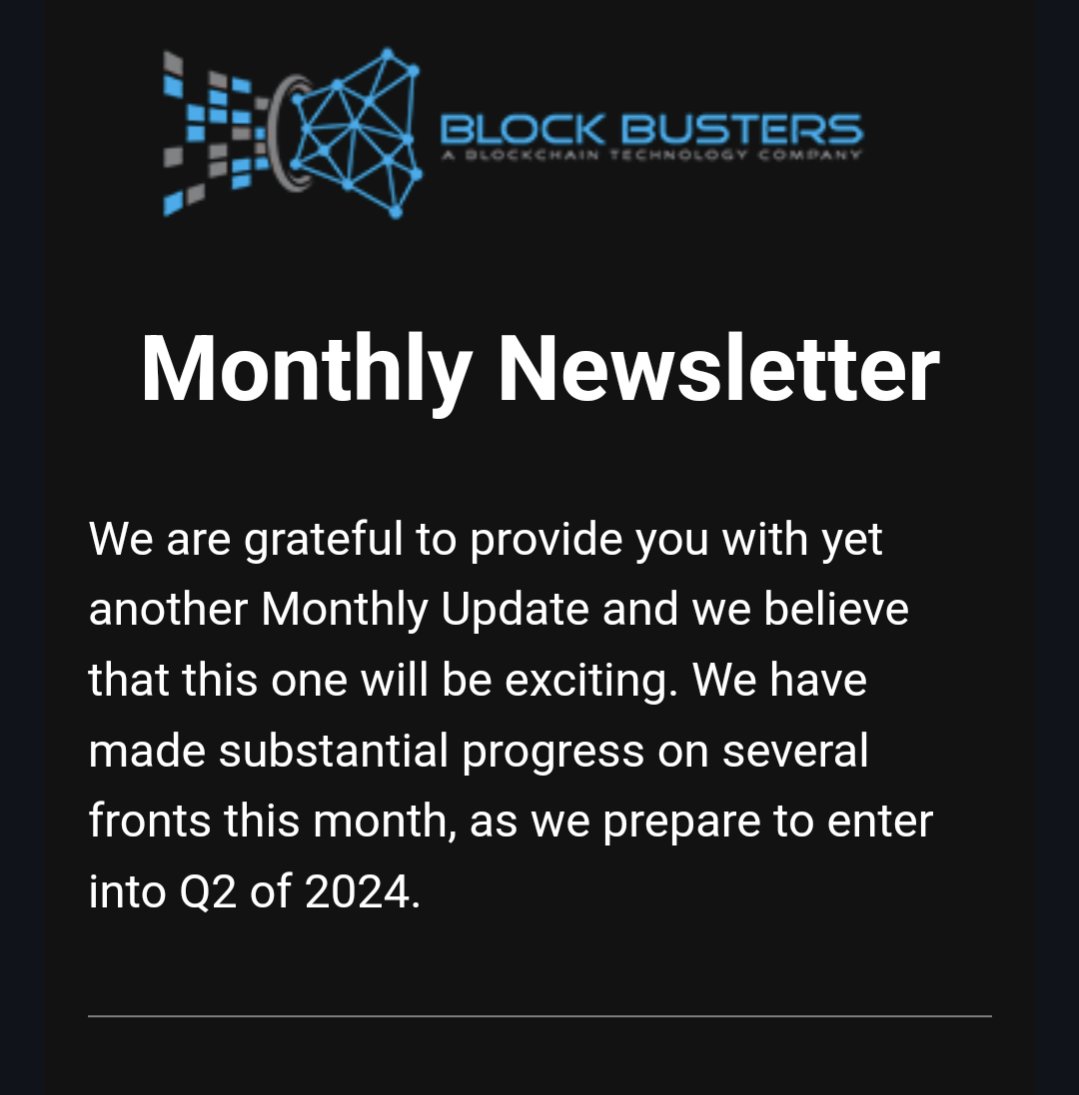 ThatWizardUKnew's tweet photo. 📨 Be sure to check your email for the latest @BlockBustersTch Newsletter!

Plenty of great updates this month to keep yourself educated on.

#BBTF #MProtocol #MyDexBot #MahinaToken #MoviePlex #CrowdCreate #Web3 https://t.co/ucFq3eVa9U