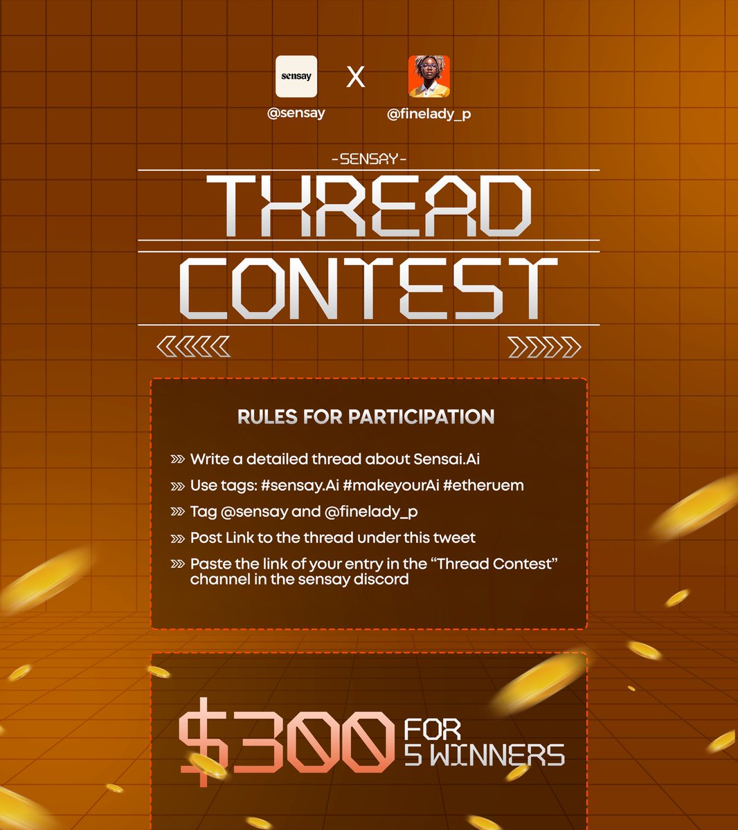 finelady_p's tweet photo. A WHOPPING $300 THREAD CONTEST

Fully Sponsored by @asksensay 

How to Enter 👇 

➟ Follow the instructions in the image below 

��Follow @finelady_p and @asksensay 

➟ Like and RT this tweet 

➟ Join Tg: 
https://t.co/4rLBpOSbVY

➟ Join Discord:  
https://t.co/fVQF1Jpwd9

➟… https://t.co/8pxpZIuQN5