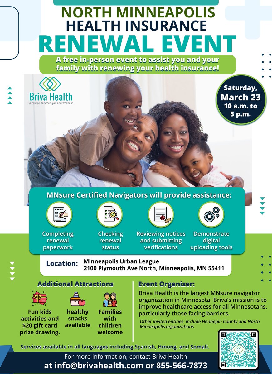 briva_health's tweet photo. Stop by our upcoming North Minneapolis Renewal Event on March 23rd! A free in-person event, 10AM to 5PM! Our navigators will be there to assist you complete your MA renewal paperwork, check on your renewal status, submit verification, and more! #BrivaMARenewalEvent https://t.co/zmjVxz8LMr