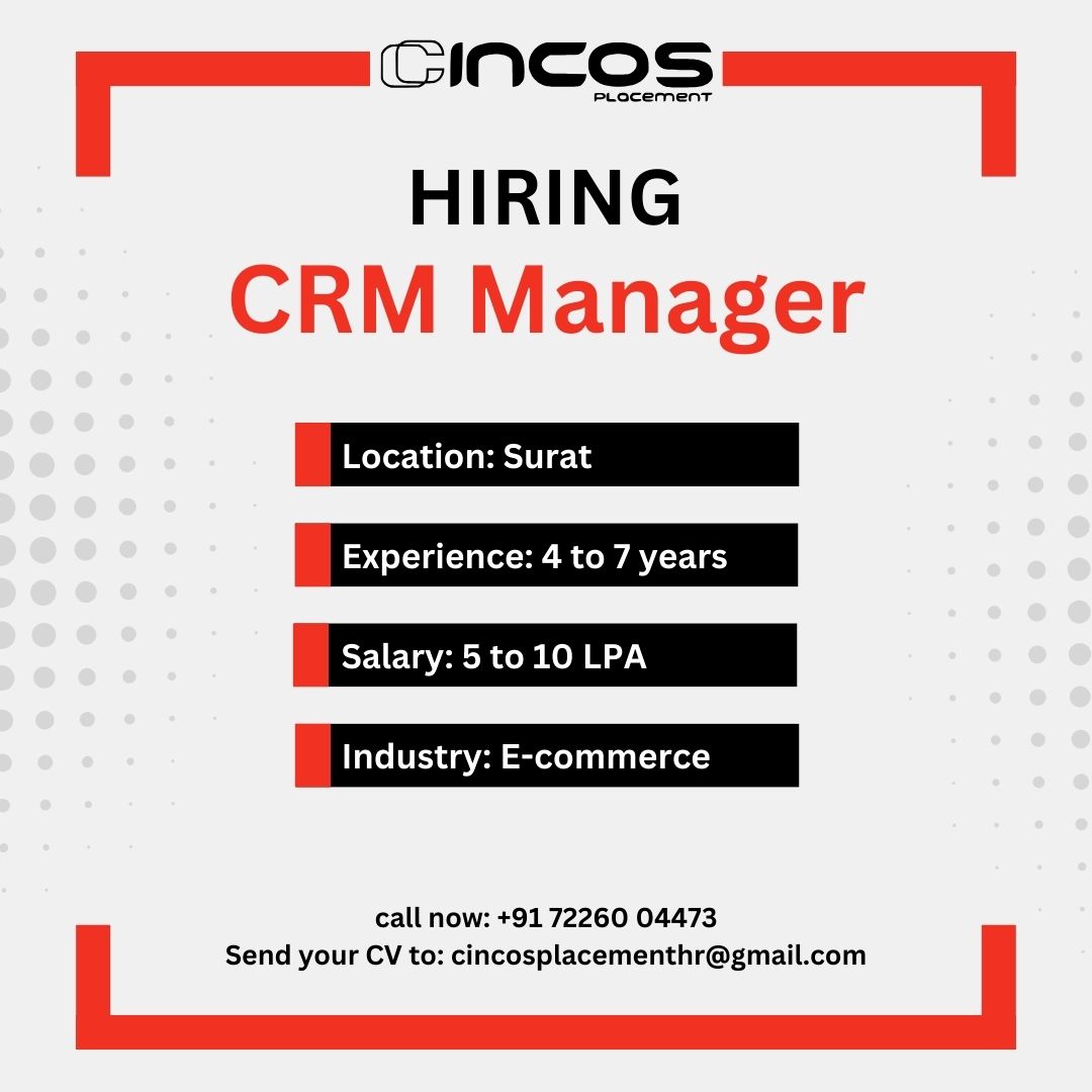 cincosplacement's tweet image. Join us as a CRM Manager! Explore opportunities with the best human resource agency in Surat.

Contact Us
Phone: +91 7226004473

#CRMManager #SuratJobs #CustomerRelations #UrgentJobs #BestHumanResourceConsultancyInSurat
#BestHumanResourceConsultancyServicesInSurat